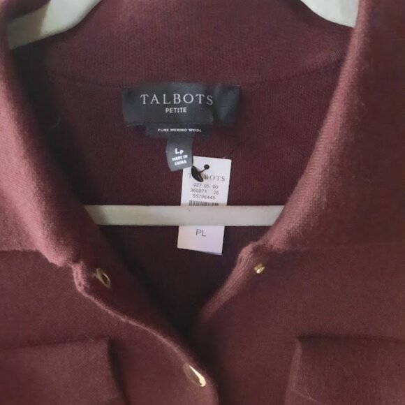 Talbots Merino Wool Snap Front Cardigan Sweater Coat NWT Sz LP Burgundy - Picture 2 of 6